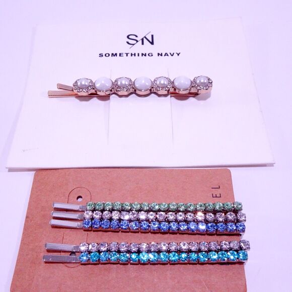Something Navy Lee Angle Pearl and Crystal Barrette Hair Set NWT 25 78 main image 4